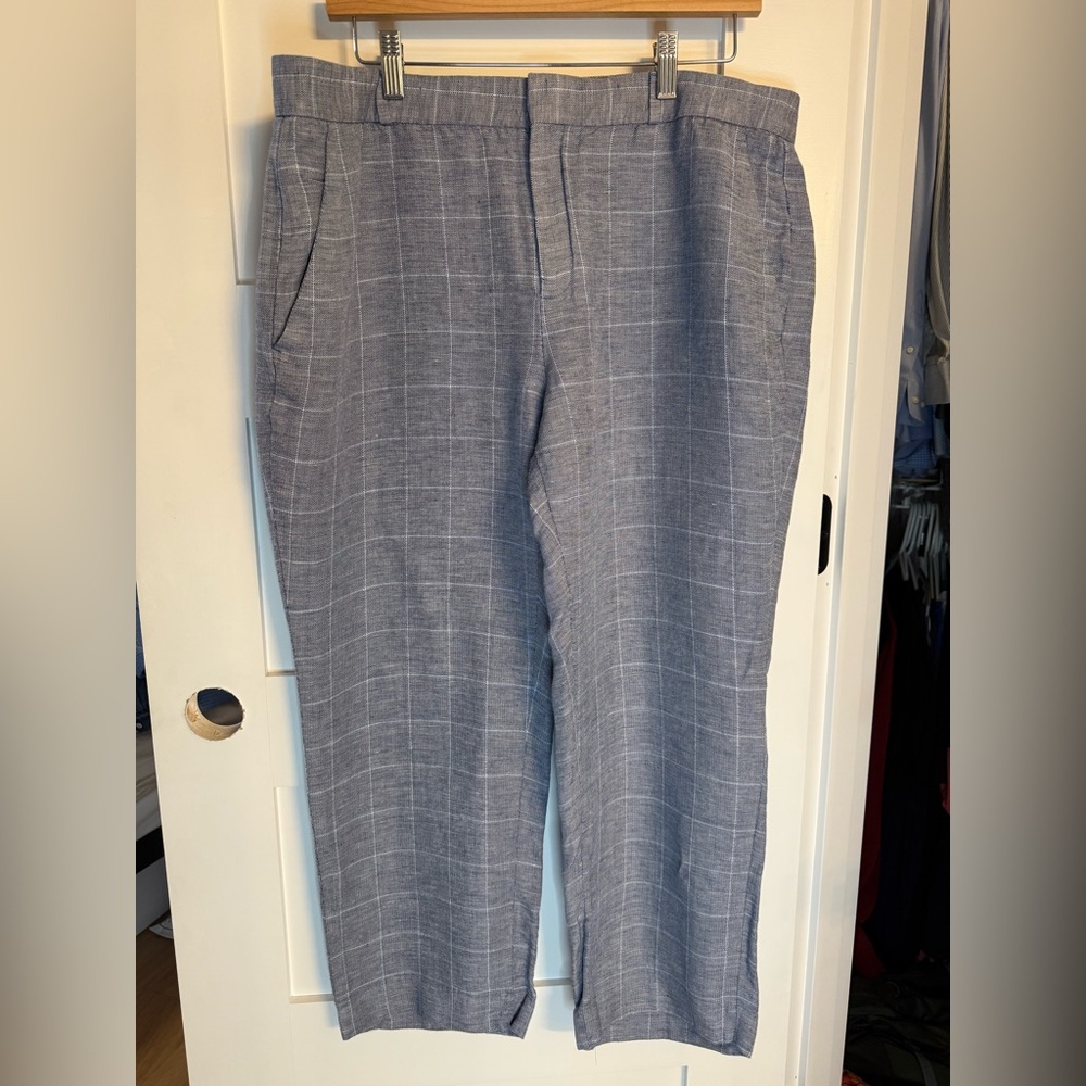 14 Banana Republic Avery Linen Blend Blue Check Straight Cropped Pant